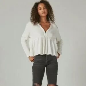 Lucky Brand Cream Waffle Knit Peplum Top